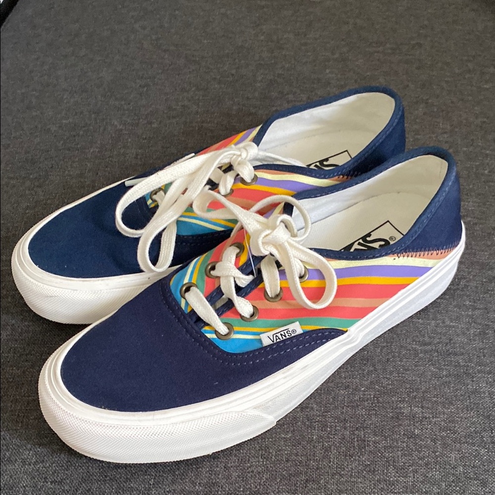 Vans Navy and Rainbow Stripe Sneakers women’s size 7.5